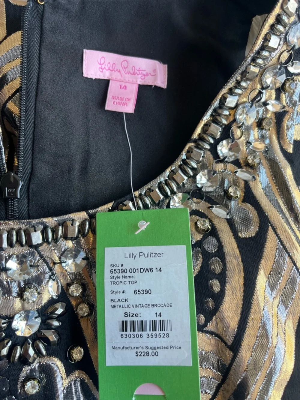 Lilly Pulitzer Black Gold Silver Embellished Sleeveless Blouse (NWT) - Picture 10 of 12